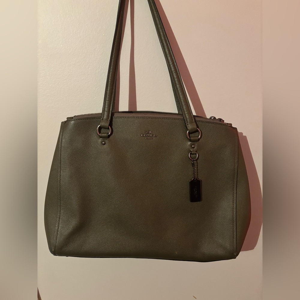 Olive Green Saffiano Leather Tote